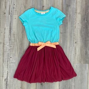 Hanna Andersson Girls Tulle Dress Pleated Skirt Short Sleeve Blue Red Size 130